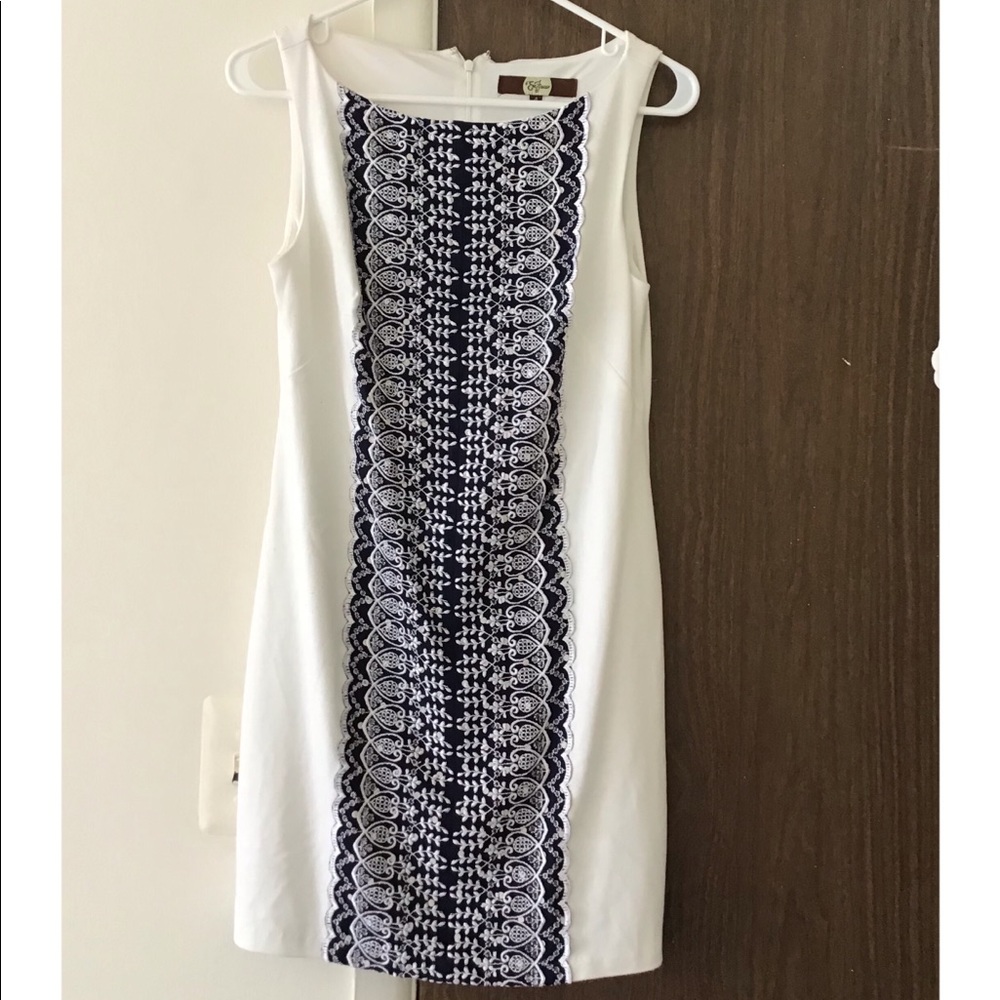 EVA FRANCO white dress with blue accents